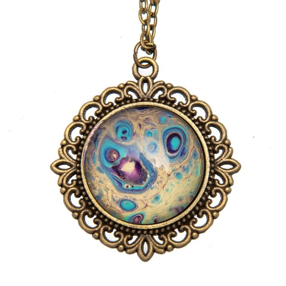 Round Filigree Fluid Art Pendant & Necklace - Picture 1 of 1